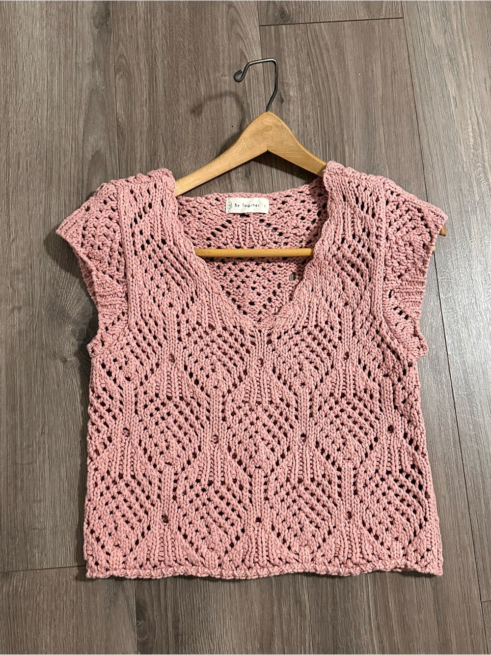 By Together Knit Top V-Neck Cap Sleeve Dusty Rose